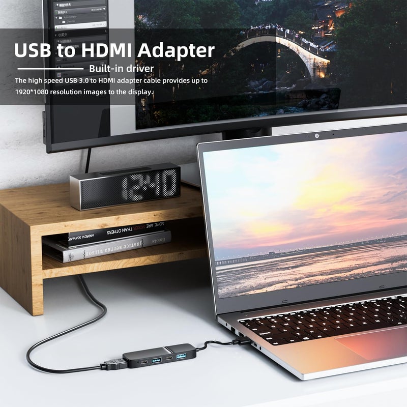 Eanetf USB to HDMI Adapter, Dual USB C USB A 3.0 Hub: 5 Ports with 2* USB-C and 2* USB-A and 1* HDMI Extend for TV,DVD Player,Projector,Monitor,Laptop,PS4,Flash Drive, HDD,Xbox, Printer etc - 5 in 1 - Image 4